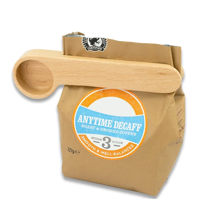 

New design hot sale bamboo airtight Bag Seal Clip, seal stick with coffee spoon bench clip snack seal clip spoon, Natural