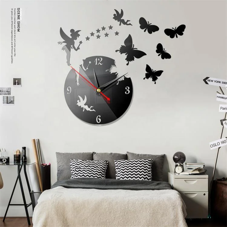 

Wholesale Cheap Butterfly 3D DIY Novelty Modern Design Sticker Acrylic Mirror Wall Clock, Multi colors