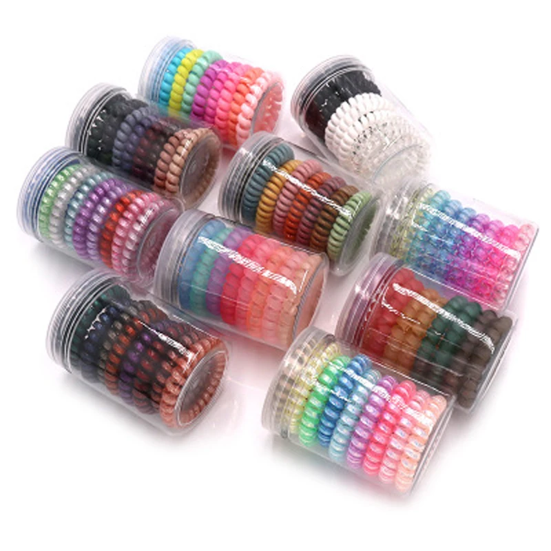 

9 Pcs Spiral Hair Ties Plastic Hair Ties Spiral No Crease and Colorful Phone Cord Telephone Wire Line hair tie