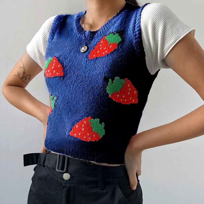 

2020 new fashion autumn sleeveless Strawberry contrast color women ladies cami top tank top, As picture