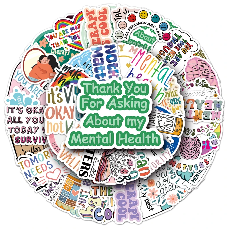 

50PCS High Quality Words Mental Health Cartoon Sticker Waterproof Printing Vinyl Wall Sticker