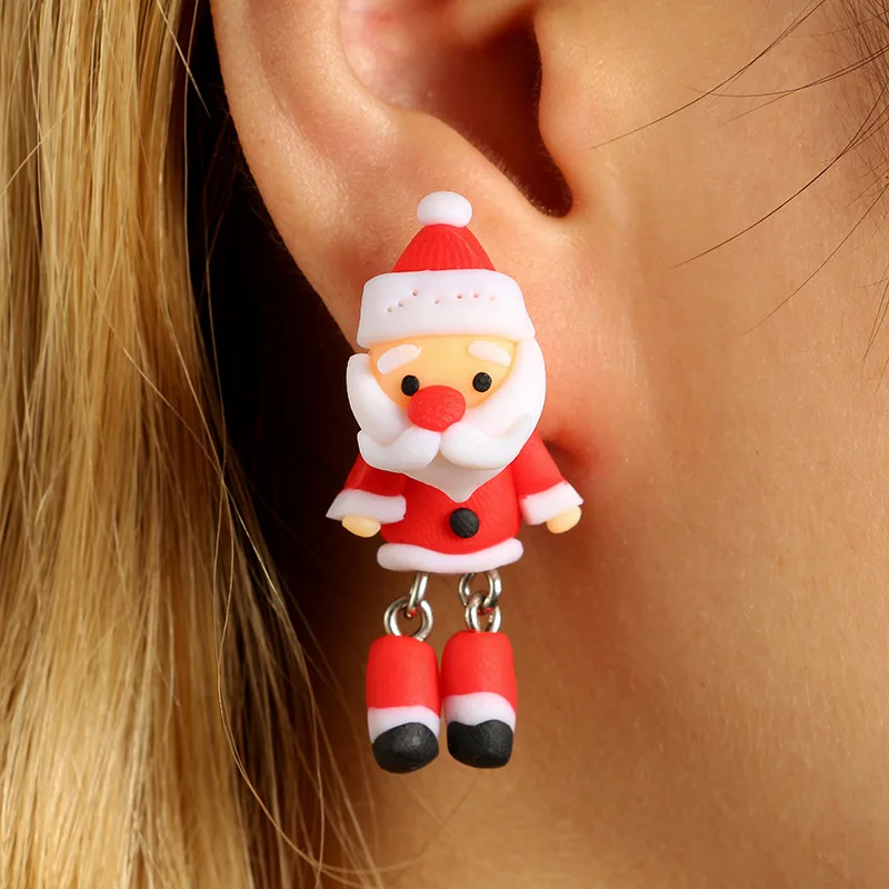 

Creative Christmas Earrings Female 2020 New Cartoon Stereo Santa Claus Earrings Soft Clay Drop Earrings Jewelry For Womens