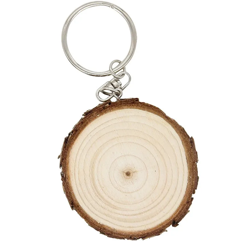 

Natural Wood Keychain New Personalized Anti-Lost Round Wood Chip Key Ring Supports Custom DIY, Wood natural