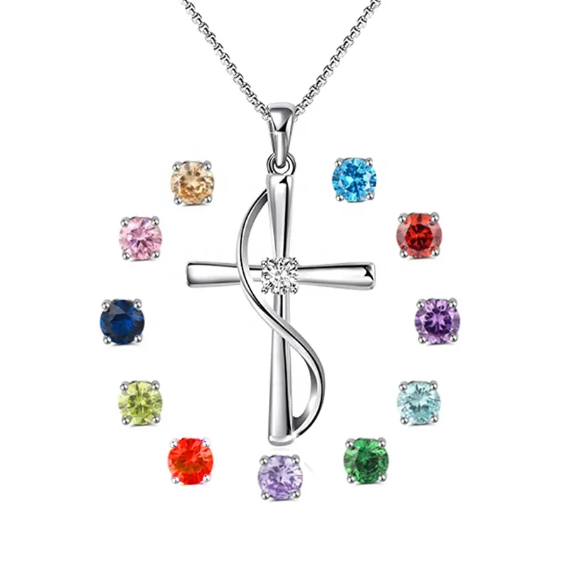 

Faith Hope Love Birthstone Cross pendant Necklace for Women Birthday Ladies Jewellery Mother's Day Gifts for Girlfriend and Her