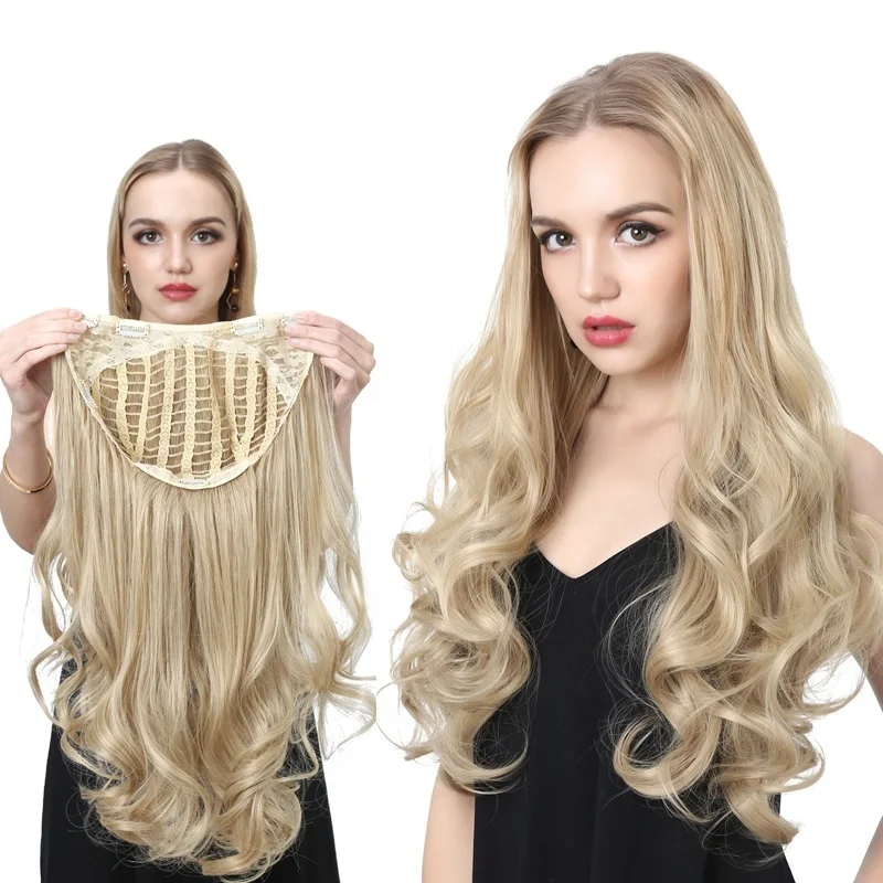 

SARLA 26 inch Blonde 3/4 Colored Synthetic Clip in Quick Head Ombre Upart Hair Extension For Women Curly Half U part Wigs