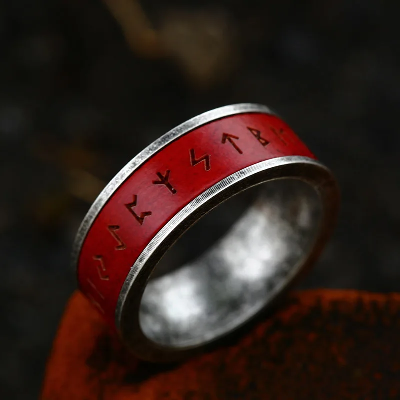 

SS8-R234 2023 New Design 316L Stainless Steel Viking Runes Rosewood Ring For Men Round 8mm Engagement Ring Special Jewelry