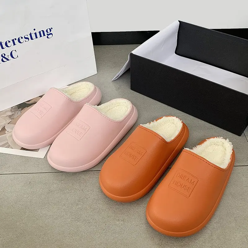 

New arrival pure color simple warm women slippers night women shoes fluffy, Pink/orange