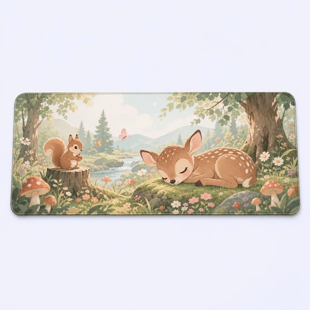 Panoramic Forest Deer Extended Desk Mat