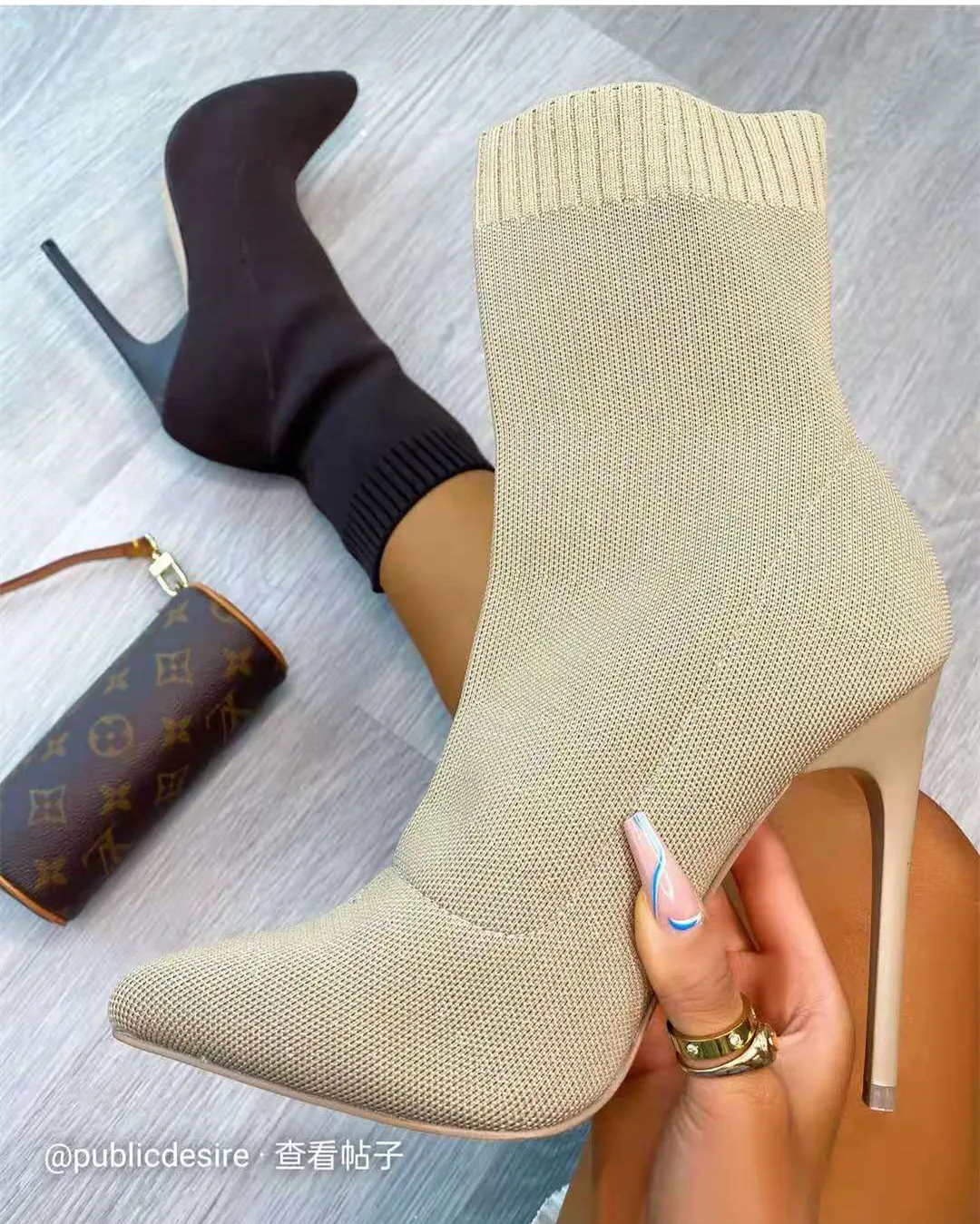 

2021 new arrivals winter luxury sock shoes for women fashion womens mesh high heel boots, Black,beige