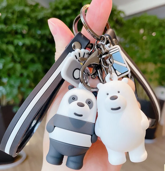 

free shipping we bare bears Grizzly animals Keychain Panda Keyring Ice Bear doll Figure Metal Gift, Colorful