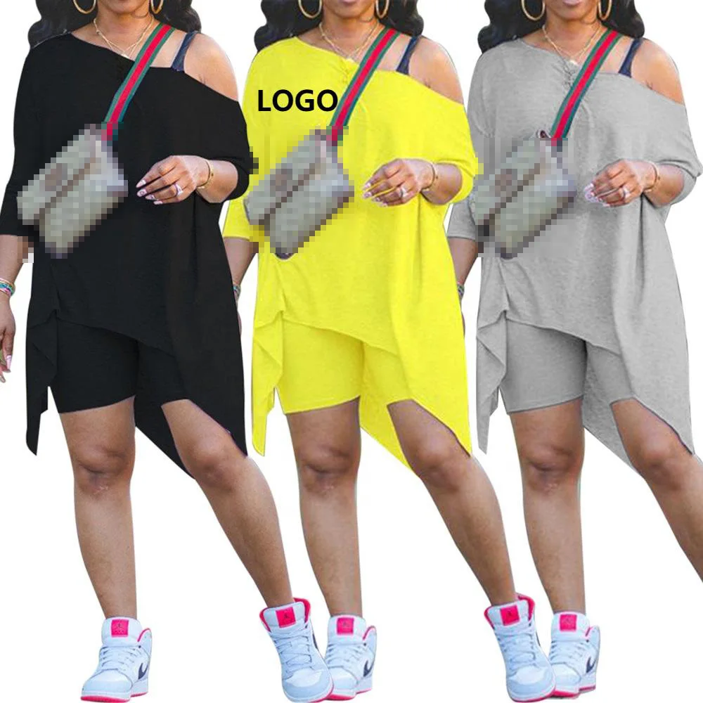 

2021 Summer Casual Solid Loose Women Clothing Shorts Plus Size 2 Piece Sets