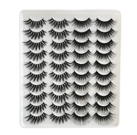

20 Pairs 5D Faux Mink Lashes Natural False Eyelashes Dramatic Volume Long Silk Eyelashes Fake Lashes Makeup, Black color