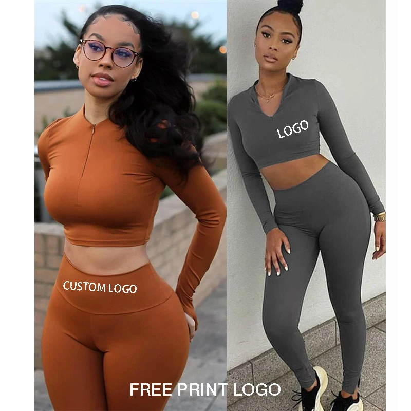 

Free shipping Women 2 Piece Set Club Birthday Outfits For Women Two-piece Set Of Bodycon leg with Tops Zipper slim yoga sets, Color avaliable