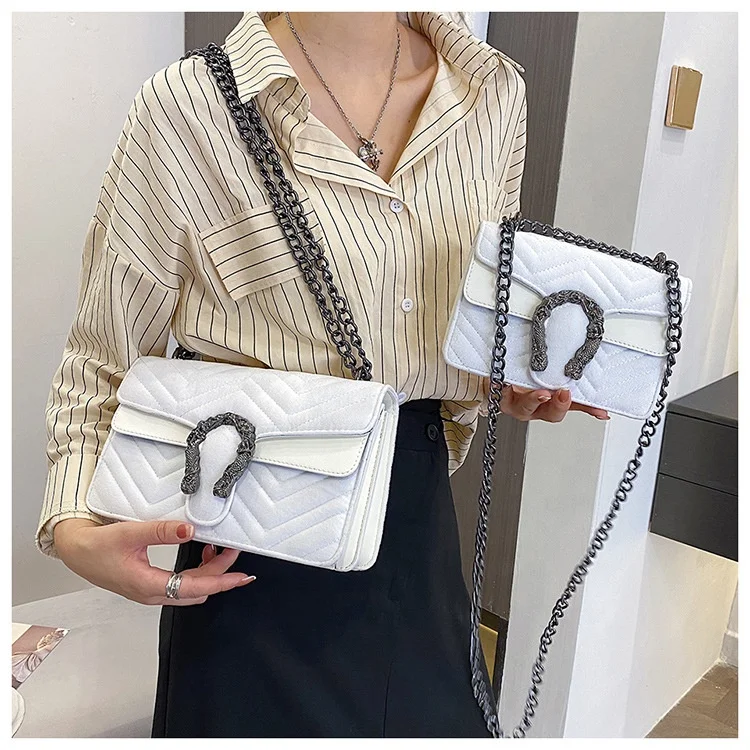 

2021 New Style PU Leather Lady Shoulder Handbag Cross Chain Classic Girl Small jelly Bags Women Quilted Handbags Purses