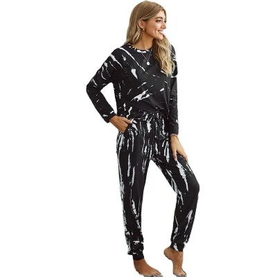 

Women long sleeved home wear two-piece sets 2020 new casual tie dye pajamas