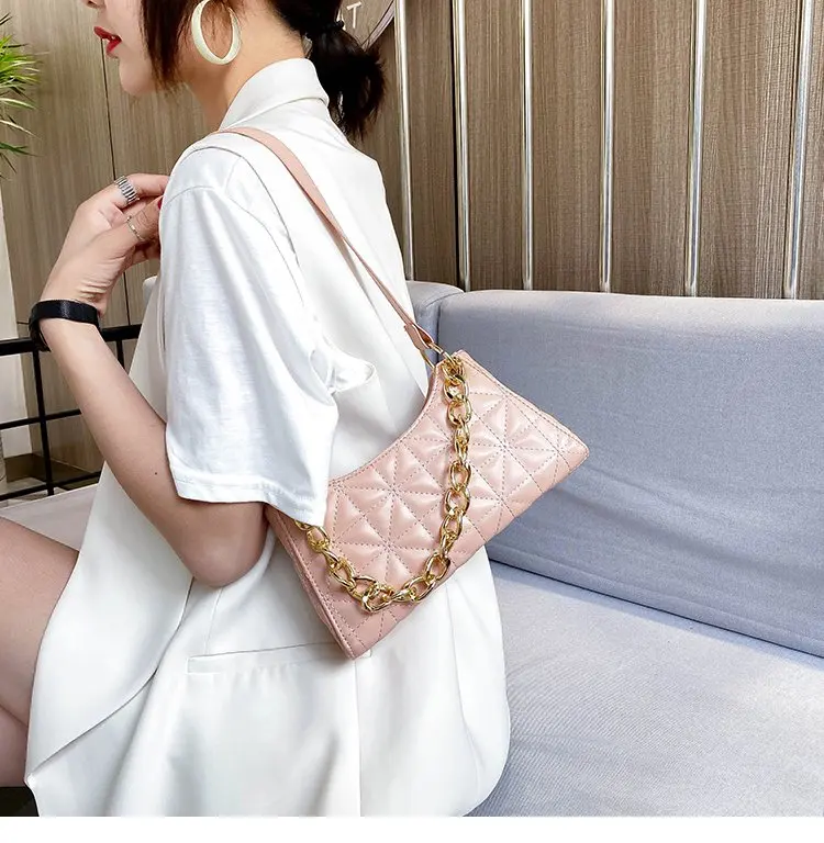 

2021 Fashion Women Hand Bags Fashion Lattice Pattern Shoulder Casual Portable Chain Totes Travel Underarm Bags, Picture color