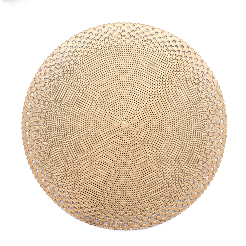 

IN STOCK Factory Direct Wholesale Hollow Cut Luxury Washable PVC Round Placemats For Dining Table, Gold and silver