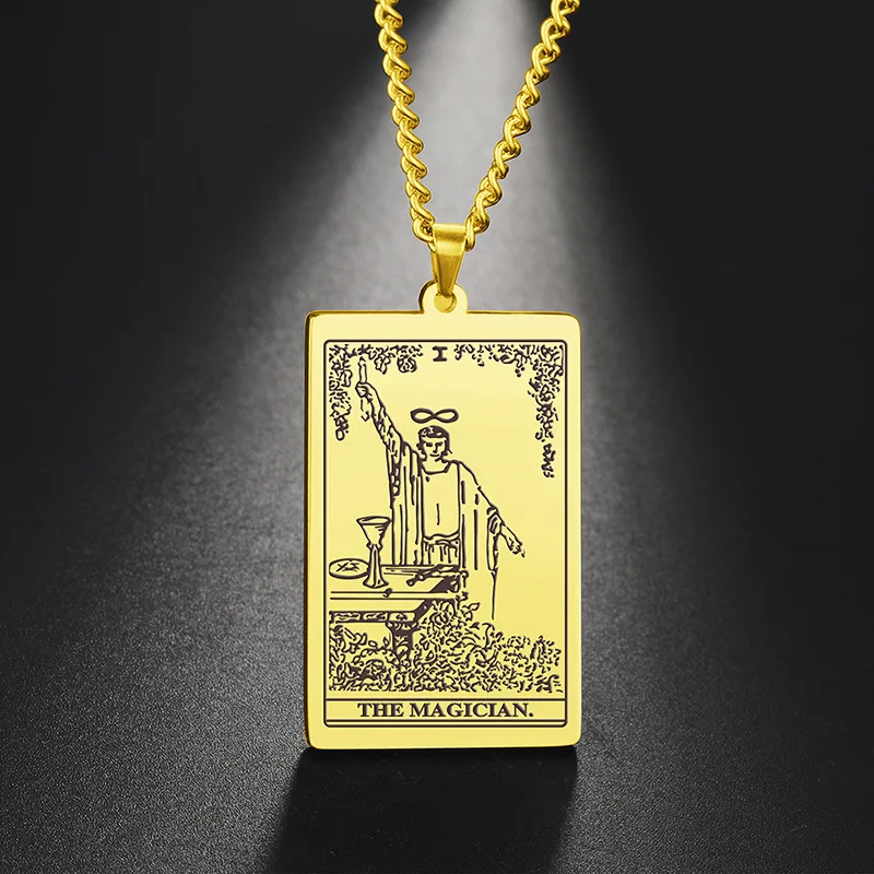 

NANA Personalized stainless steel necklace,18k gold plated tarot stainless steel necklace, Gold/stainless steel/black