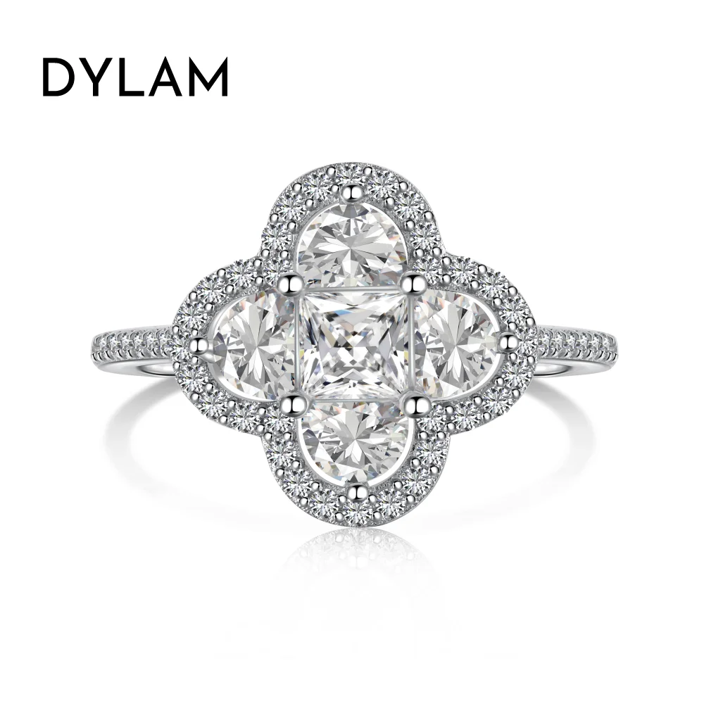 

Dylam 2023 Trending Design 18K Gold Plated 925 Sterling Silver Diamond 5a Cubic Zirconia Four Leaf Clover Promise Engage Ring