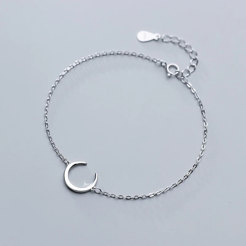 

100% 925 Sterling Silver Hand Made Moon Charm Bracelet For Women Luxury Authentic Silver Jewelry