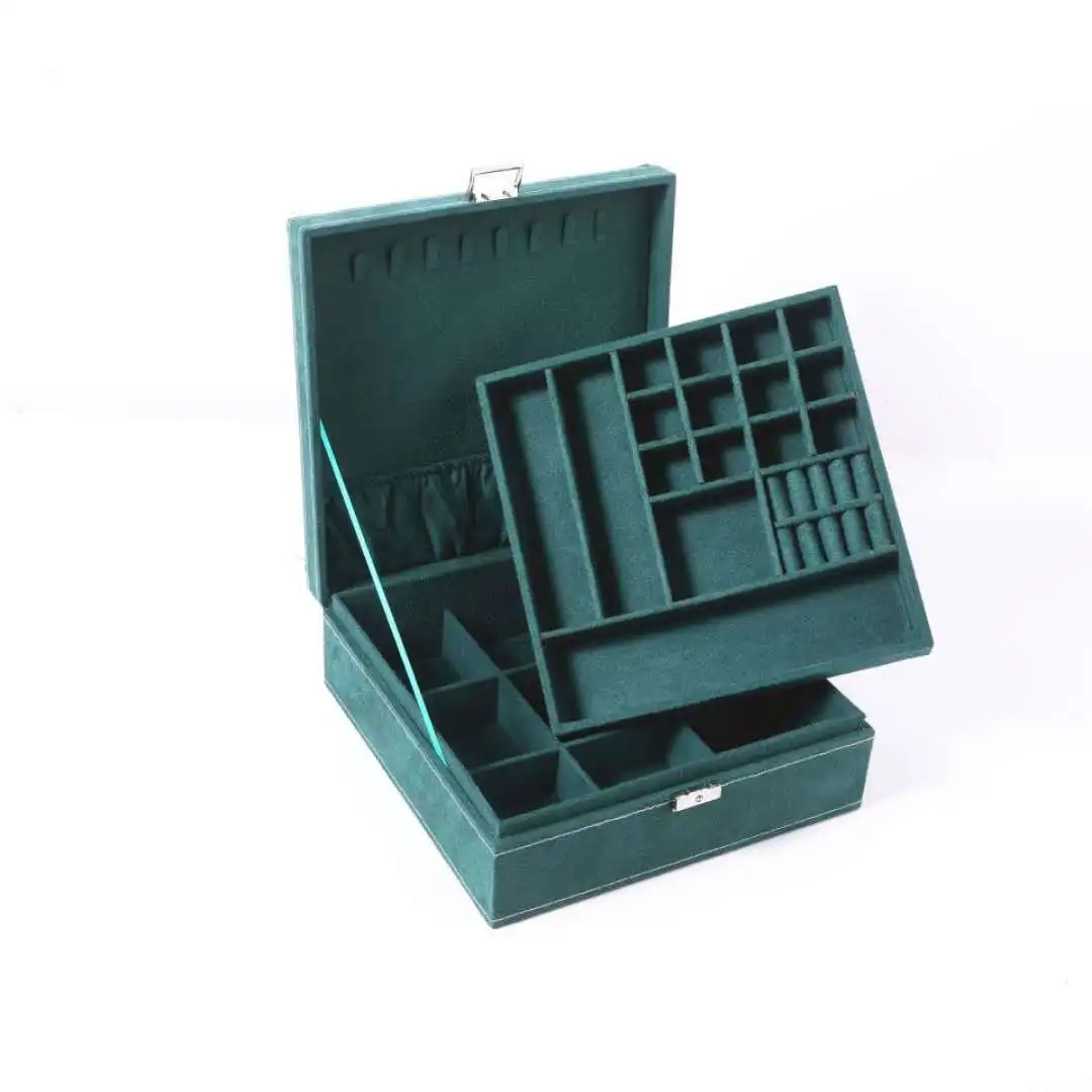 

Guangzhou Factory Made Bespoke Design Ring Necklace Earrings Packaging Luxury Velvet Jewelry Box With Logo, Dark green