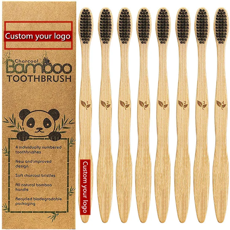 

Biodegradable Adult 4 pack Bamboo Toothbrush Set Cepillo De Dientes De Bambu Charcoal Bamboo Toothbrush