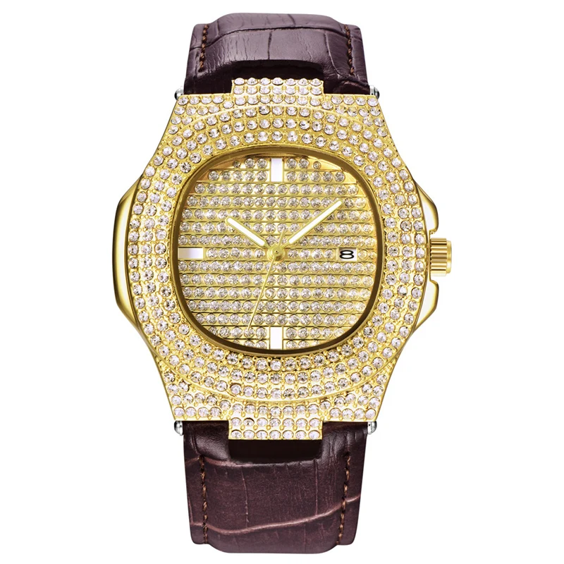 

WJ-9593 Luxury Man's Diamond Quartz Wristwatch Hot Sale In Foreign Trade Leather Quartz Calendar Function Casual Watches, Mix