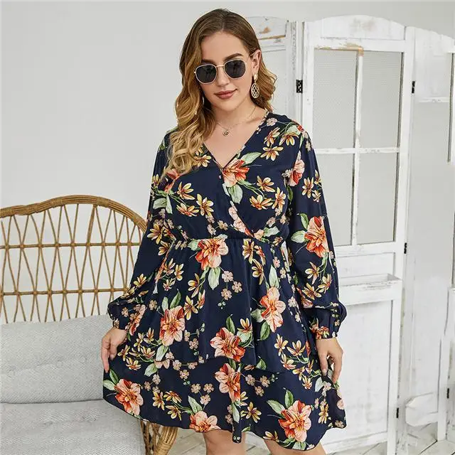 

2021 Spring Plus Size High Waist Short Skirt Printed Fashion Temperament Woven Dress, Picture color