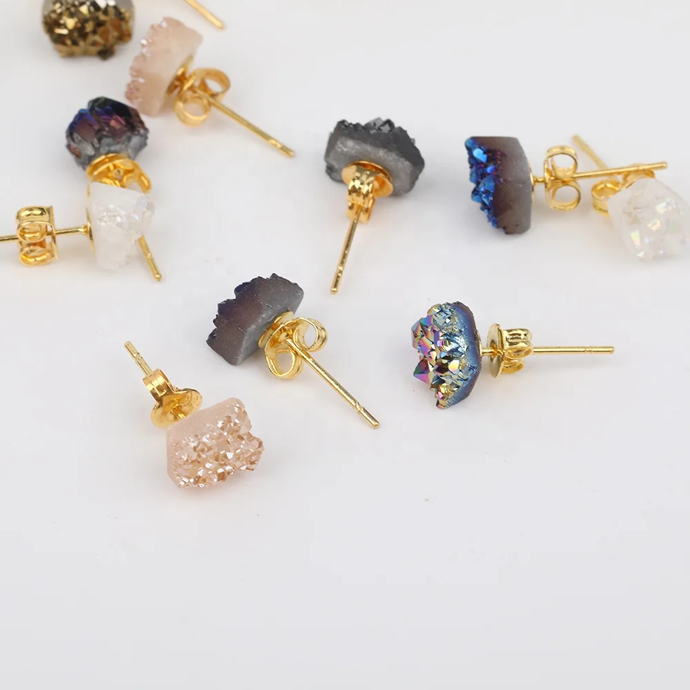 

Wholesale Fashion Custom Chips Druzy Beads Stud Earrings,Small Druzy Agate Studs,Gold Earrings Wholesale Bulk, As picture