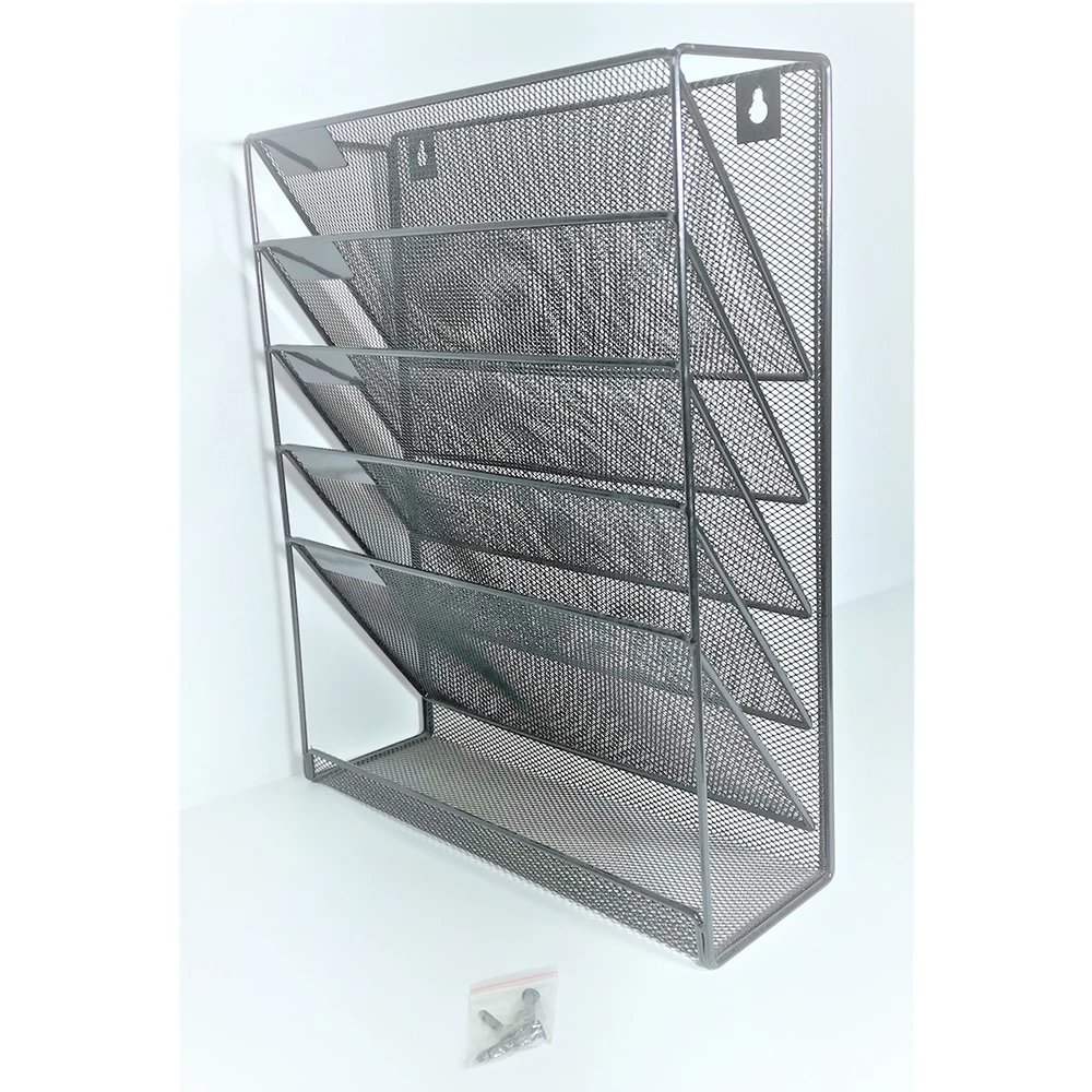 

Simple and modern wall mounted shelf for books and magazines metal storage basket 5 layer black and silver storage box, Black silver
