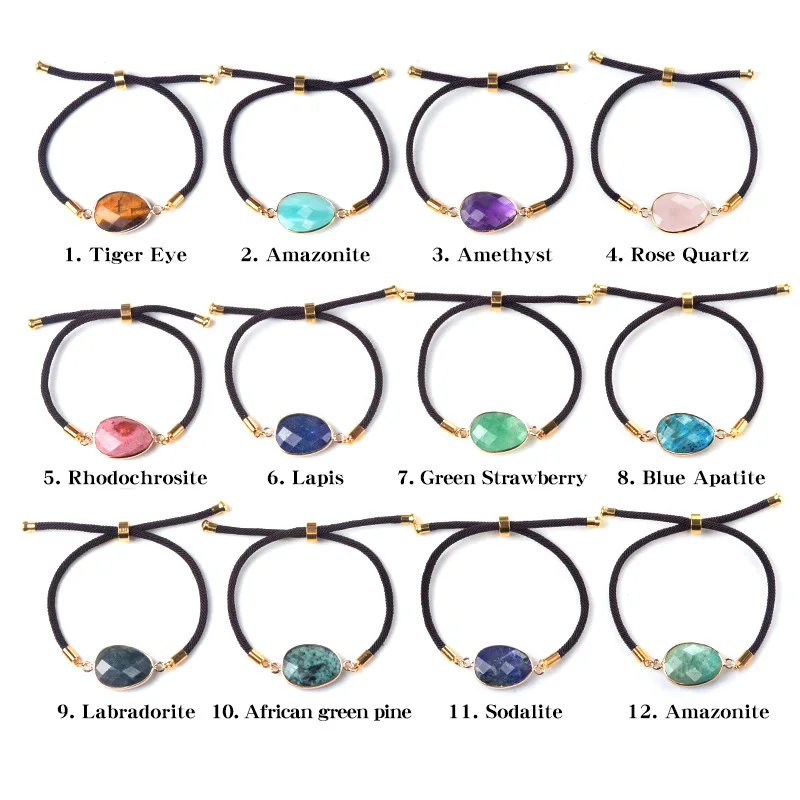 

Natural crystal stone faceted irregular edge adjustable rope bracelet amethyst gemstone bracelet for women