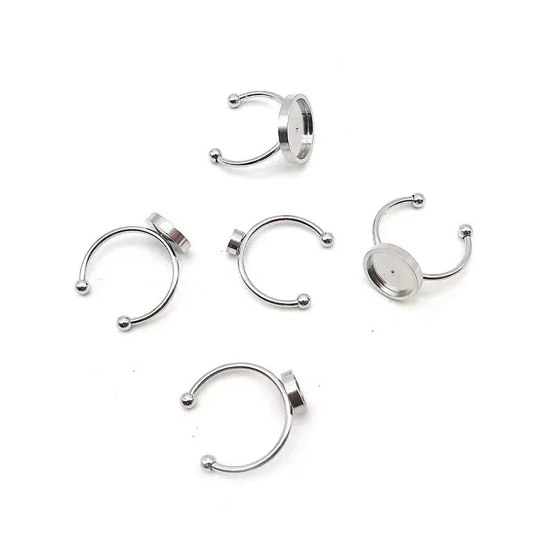 

Customize 50pcs 4/6/8/10/12m Stainless Steel Thick Base Adjustable Ring Settings Blank/BaseFit 4-12mm Glass Cabochons Bezels