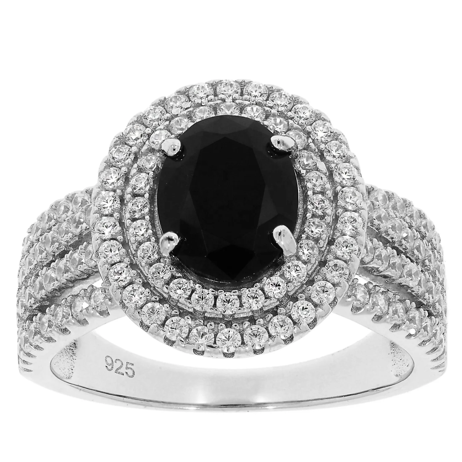 

1.9cts Prong Setting Black Spinel and 1.75cts White Cubic Zirconia CZ Rhodium Over Sterling Silver Ring Gemstone