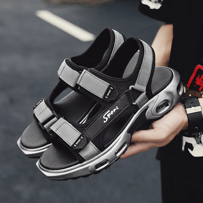 

BIGFIRSE 2020 New Men Slippers Light Breathable Beach Shoes Brand Hot Sale Non-slip Flats Original Luxury Outdoor Summer Sandals, Black,grey