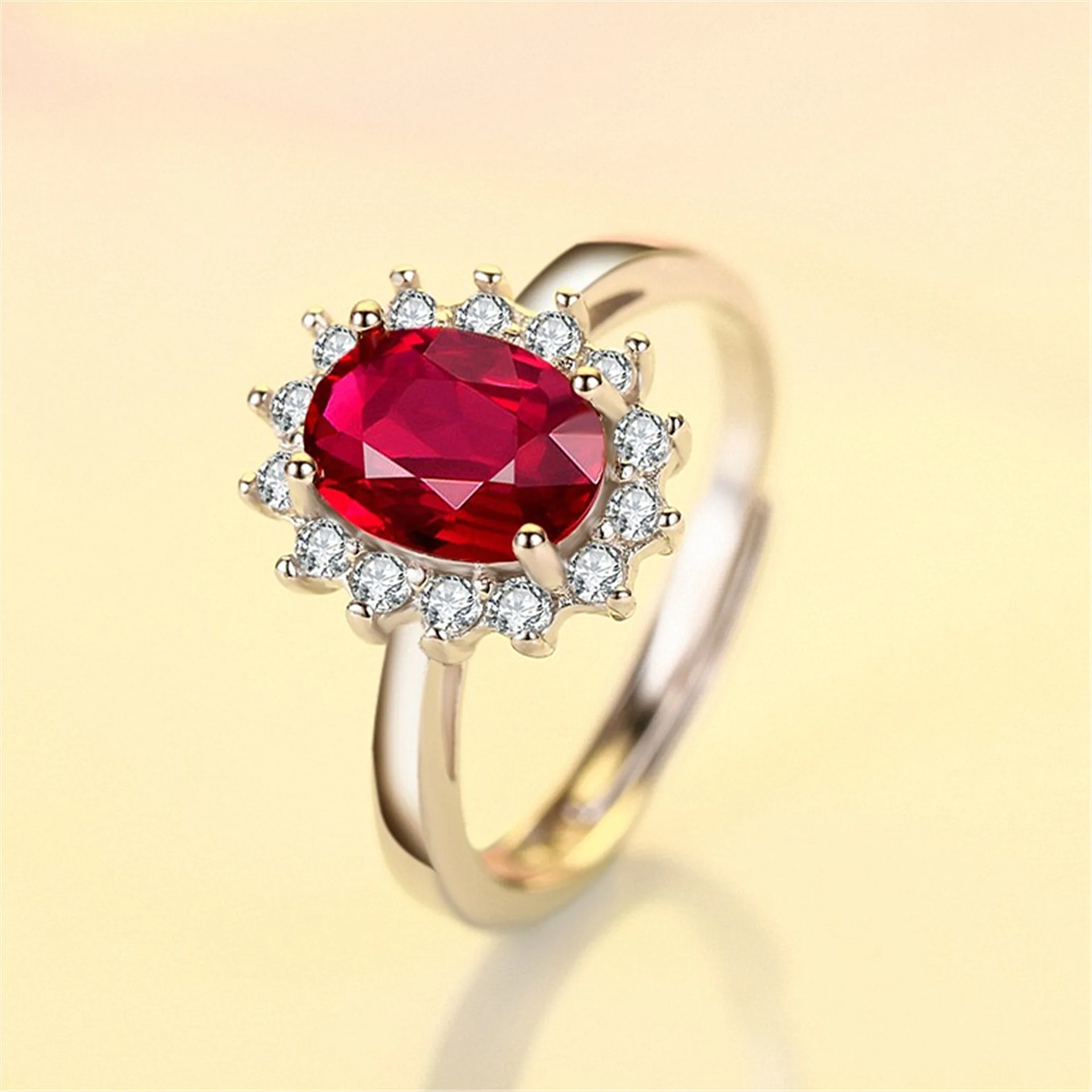 

European and American red corundum ring ladies rose gold open jewelry jewelry wholesale