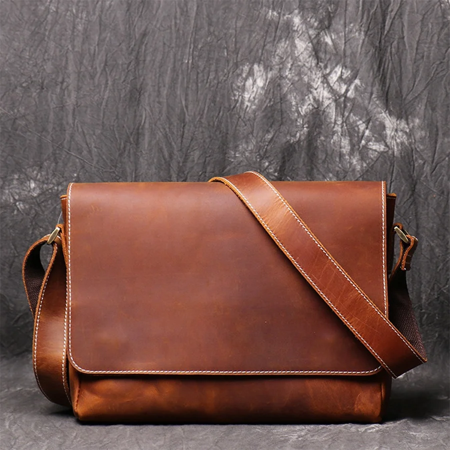 

In Stock Vintage A4 Genuine Leather Men Office Briefcase Crazy Horse Leather Business Messenger Crossbody Shoulder Bags, Customized