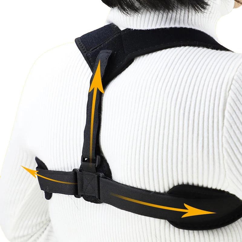 

Adjustable neoprene shoulder back straightener neck body clavicle humpback spine sitting brace posture corrector, Black back support belt