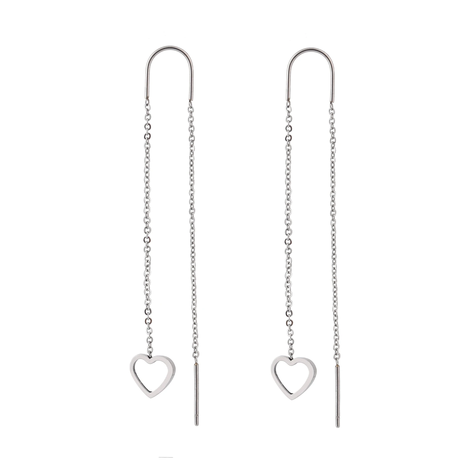 

New Fashion Hollow Peach Heart Stud Earrings stainless steel Tassel Dangle Earring for Women Wedding Jewelry, Steel color / custom