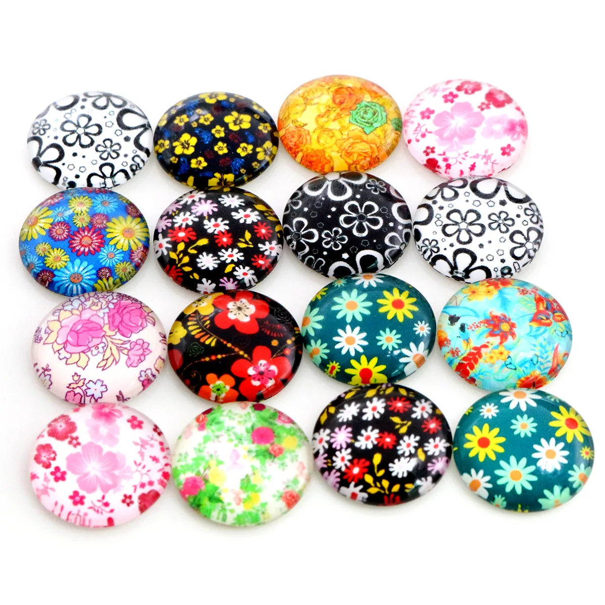 

10-50pcs/lot 8/10/12/14/16/18/20mm Mixed Flower Photo Glass Cabochons Dome DIY Jewelry Making Findings Supplies