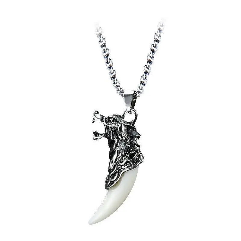 

Wolf Fang Fashion Jewelry Hiphop Silver Men Necklace Beaded Chain Stainless Steel Necklace