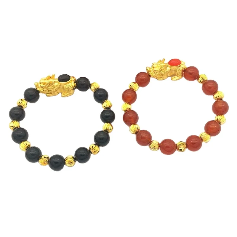 

CopperPlated Vietnamese Sand Gold Obsidian Red Agate And Brave Bracelets Couple Models Euro Coins Jewelry Jewelry