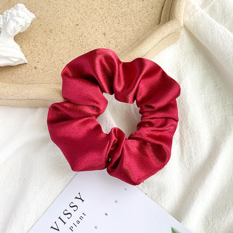 Yucat Wholesale Women Scrunchies Hair Ties Accessories Fabric Elastic Band Solid Color Crystal Satin Scrunchies For Hair.jpg