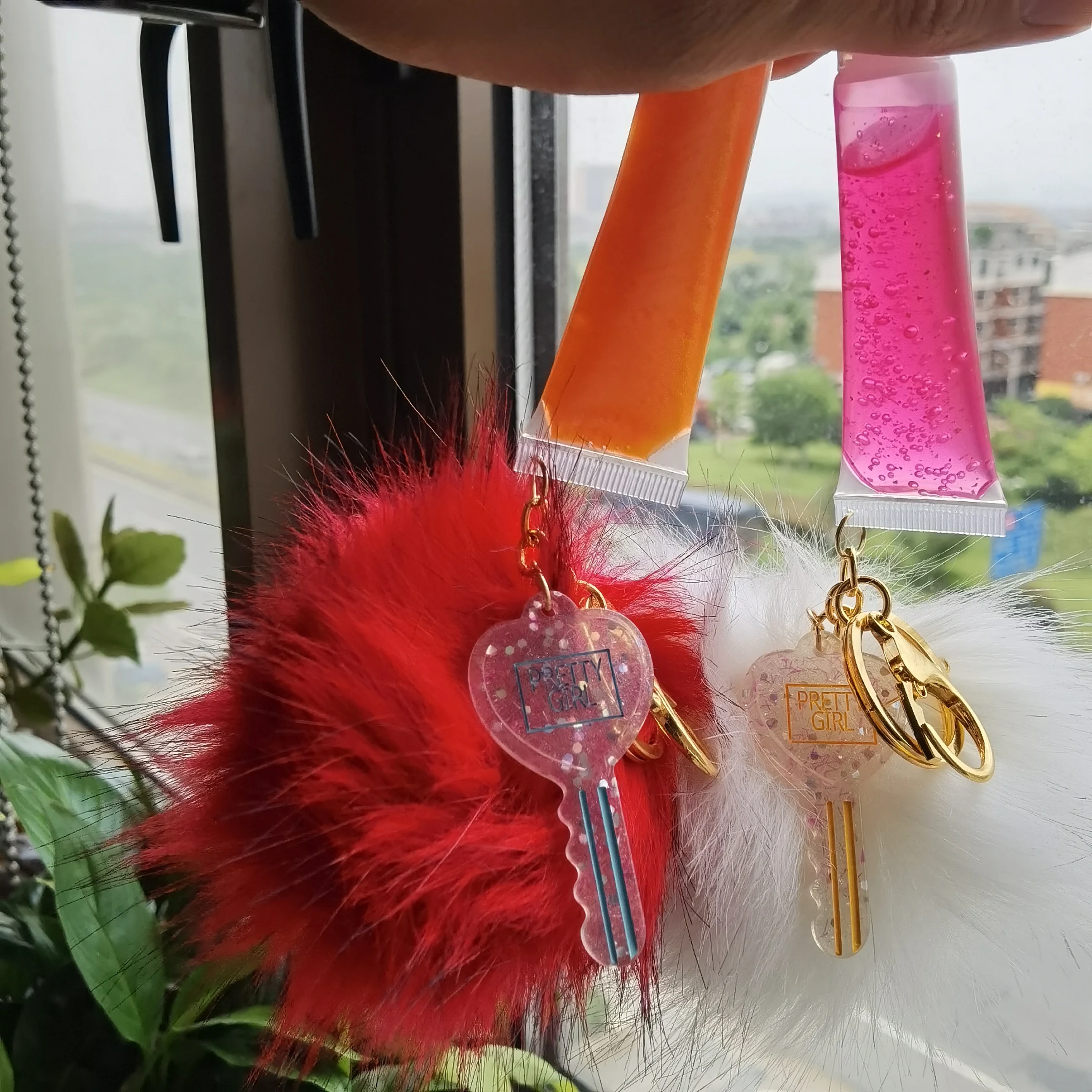 

Custom and DIY Lip Gloss Private Label Candy Flavor Lip Gloss With Plush toy and key chain, Custom-made