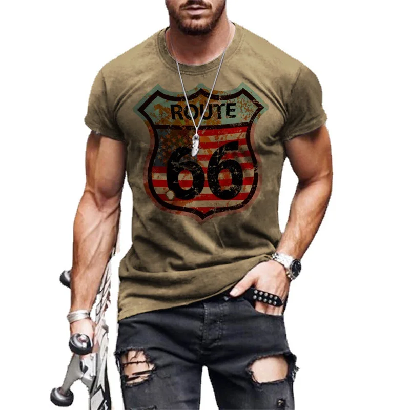 

Hot selling Mens printing Tshirts Good Quality Custom Polyester Quick-drying Print Short Sleeve 3D Route 66 T Shirts