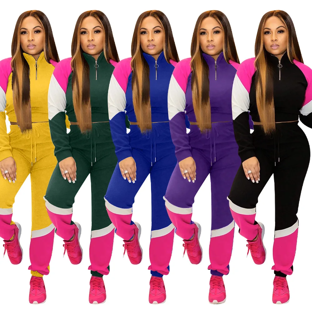 

S-3XL Women 2 Two Piece Set Fall Workout Clothing Long Sleeve Tops Stacked Pants Suit Sets