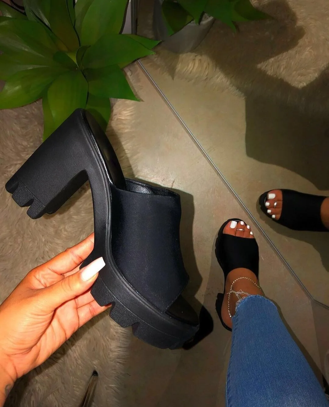 

New Arrivals Women Platform Shoes Summer High Heel Ladies Casual Slip-on Outdoor Thick Sole Sandals Women Slippers, Green/black/white