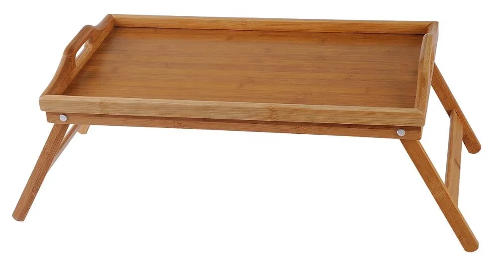 
Bed Tray Table with Folding Leg Serving Breakfast in Bed Use As a TV Table Laptop Computer Tray Snack Tray with Bamboo 