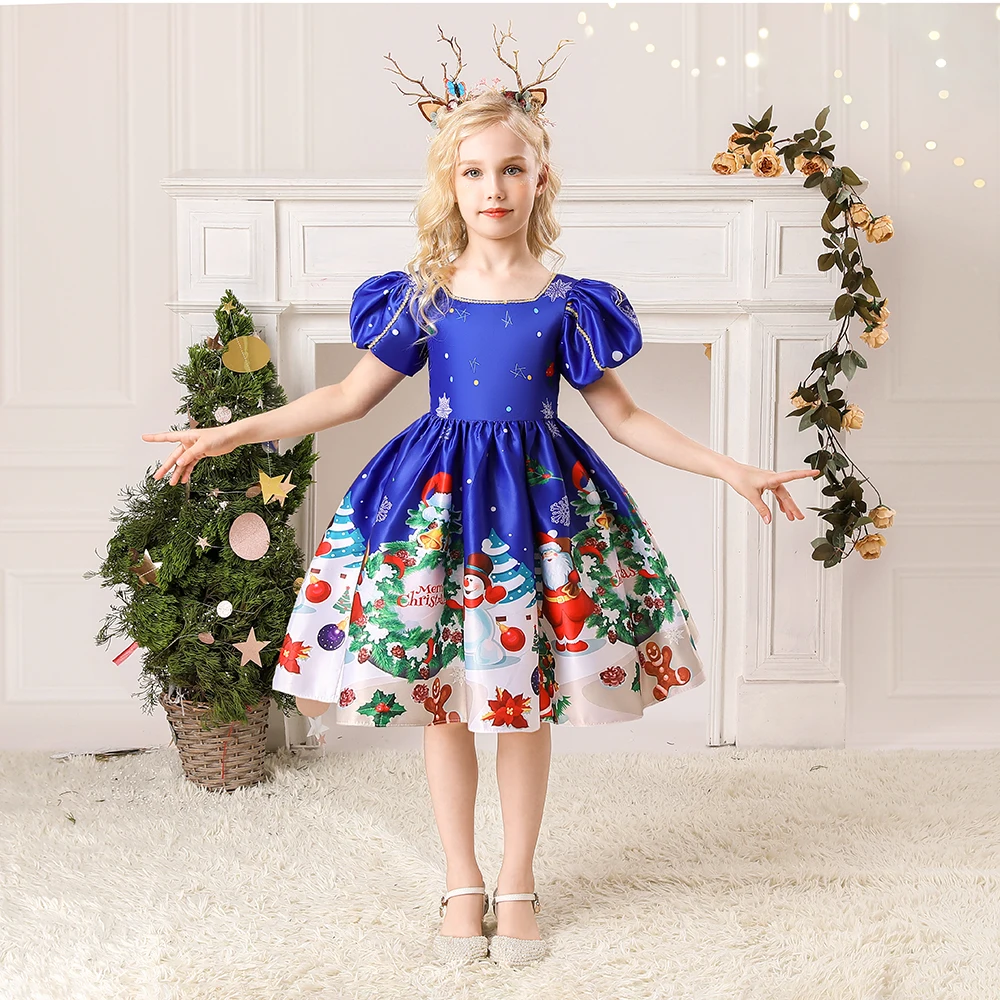 

MQATZ New Arrival Kids Elegant Princess Short Sleeve Dresses Autumn Baby Girls Christmas Holiday Dress, Blue