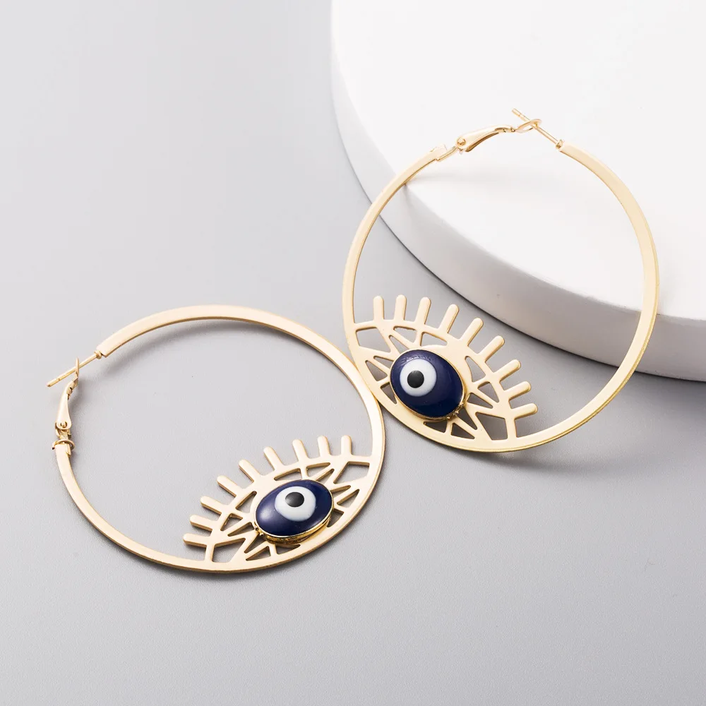 

New Latest Fashion Minimalist Black Circle Devil Eye Hoop Earrings For Women Vintage Big Devil Eye Statement Earring Jewelry