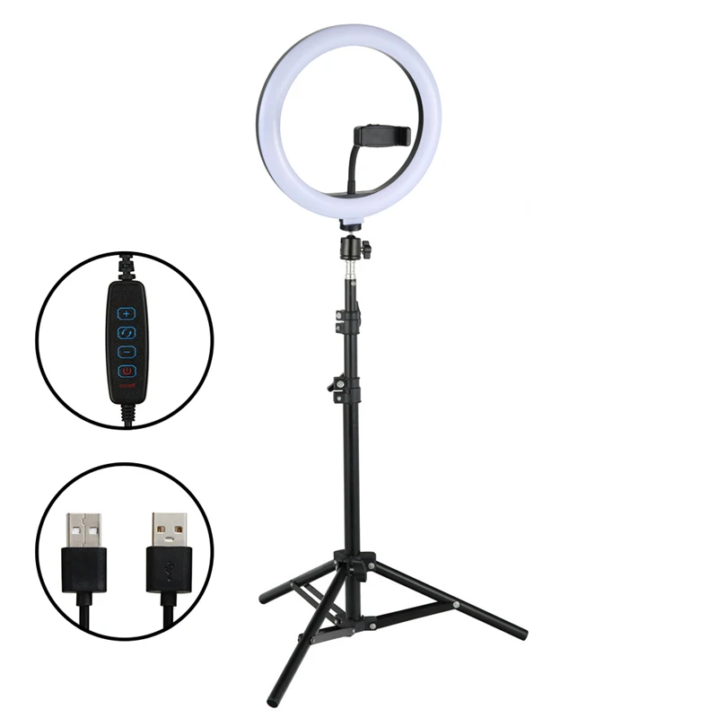 

10 inch LED Ring Light with 2M Tripod Stand Cell Phone Holder for Live Stream/Makeup/YouTube Video, Dimmable Beauty Ringlight, Warm natuaral white